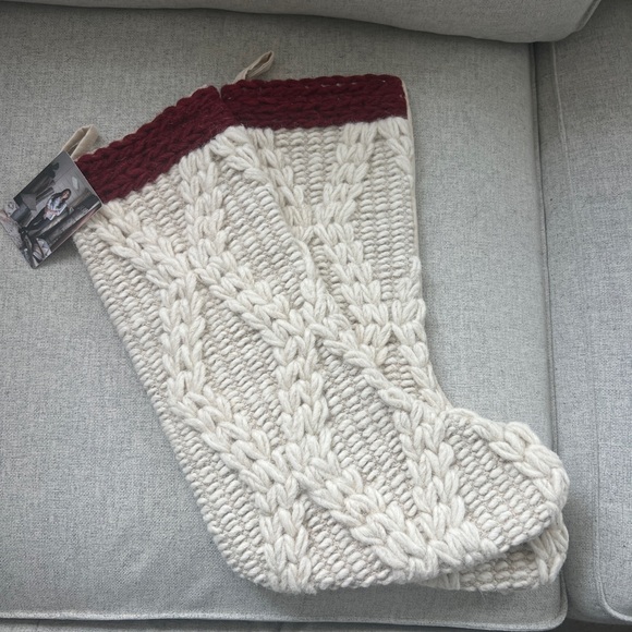 MAGNOLIA HOME 18in Wool Blend Christmas Stocking Ivory Cream and Red Knit NWT - Picture 1 of 5